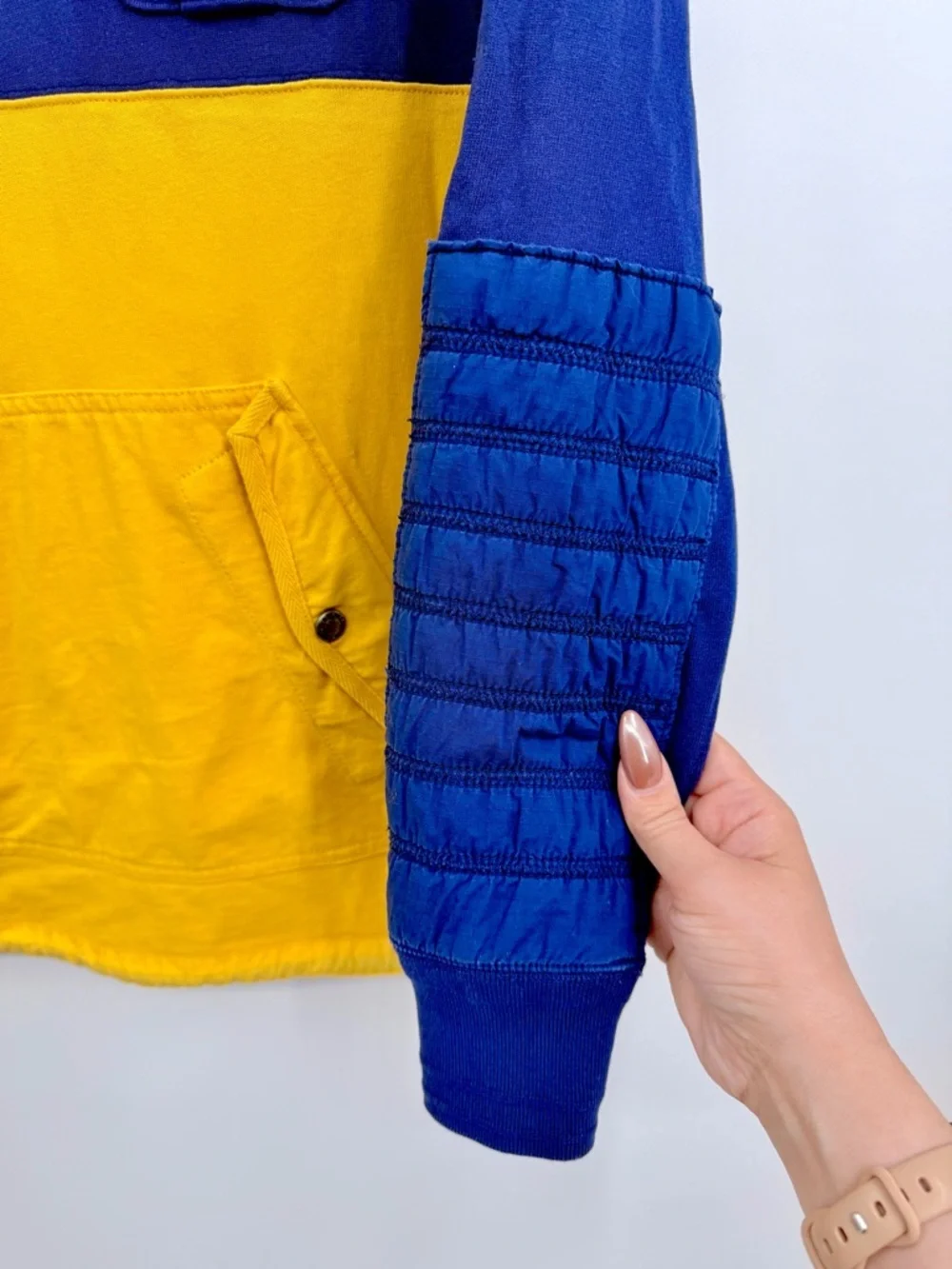POLO RALPH LAUREN Colorblock Quilted Anorak Hoodie Blue Yellow